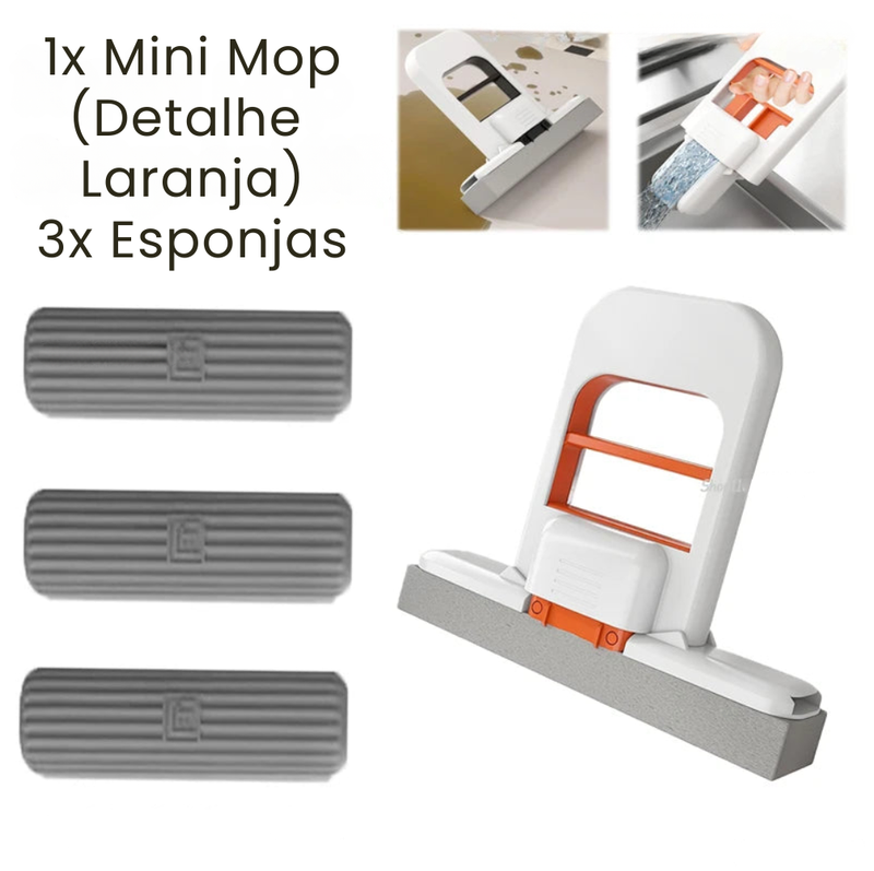 Mini Mop Automático - Aperte e Seque Sem Sujar as Mãos! Limpa e seca superfícies de forma rápida e eficiente.