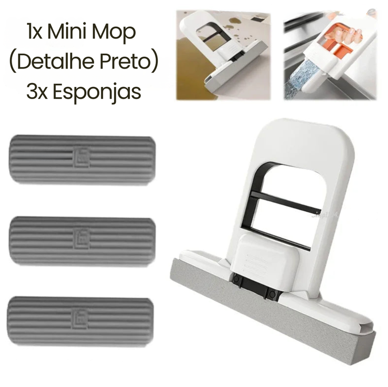 Mini Mop Automático - Aperte e Seque Sem Sujar as Mãos! Limpa e seca superfícies de forma rápida e eficiente.